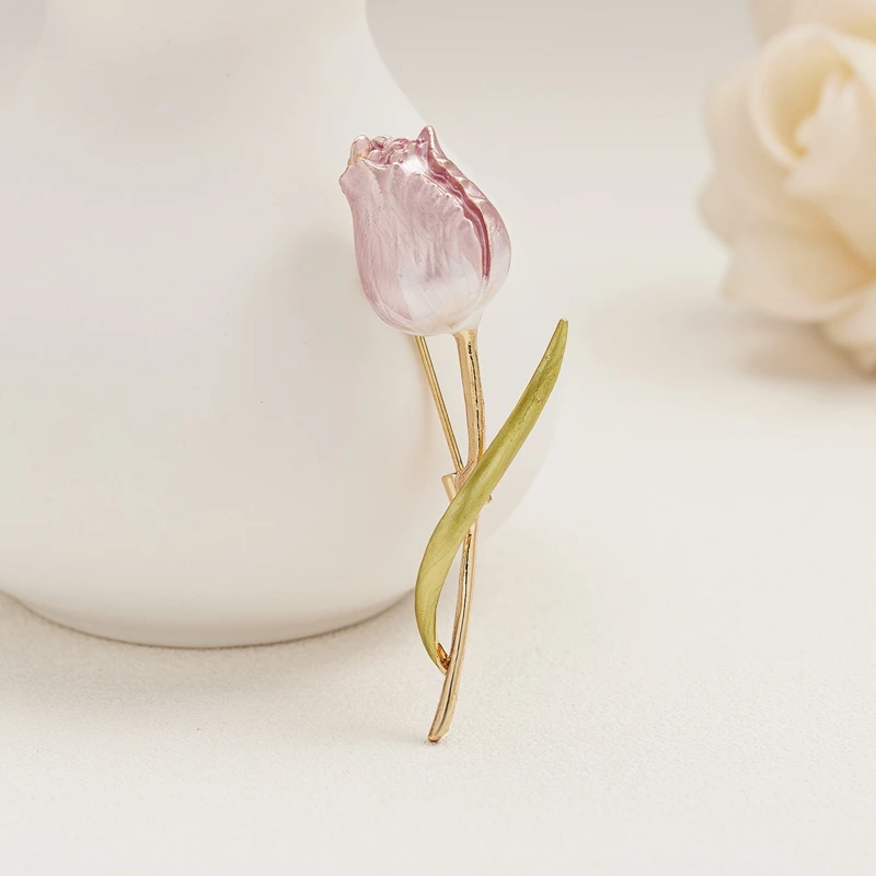 New Enamel Tulip Brooches For Women Classic Flower Weddings Office Party Brooch Pins Gifts