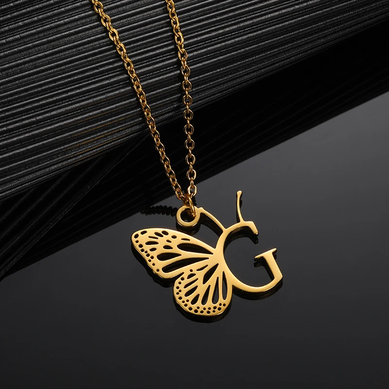 Initial Letter with Butterfly Necklace For Women Butterfly Jewelry Stainless Steel Alphabet Pendant Choker Necklace Female Gift Initial Letter with Butterfly Necklace For Women Butterfly Jewelry Stainless Steel Alphabet Pendant Choker Necklace Female Gift