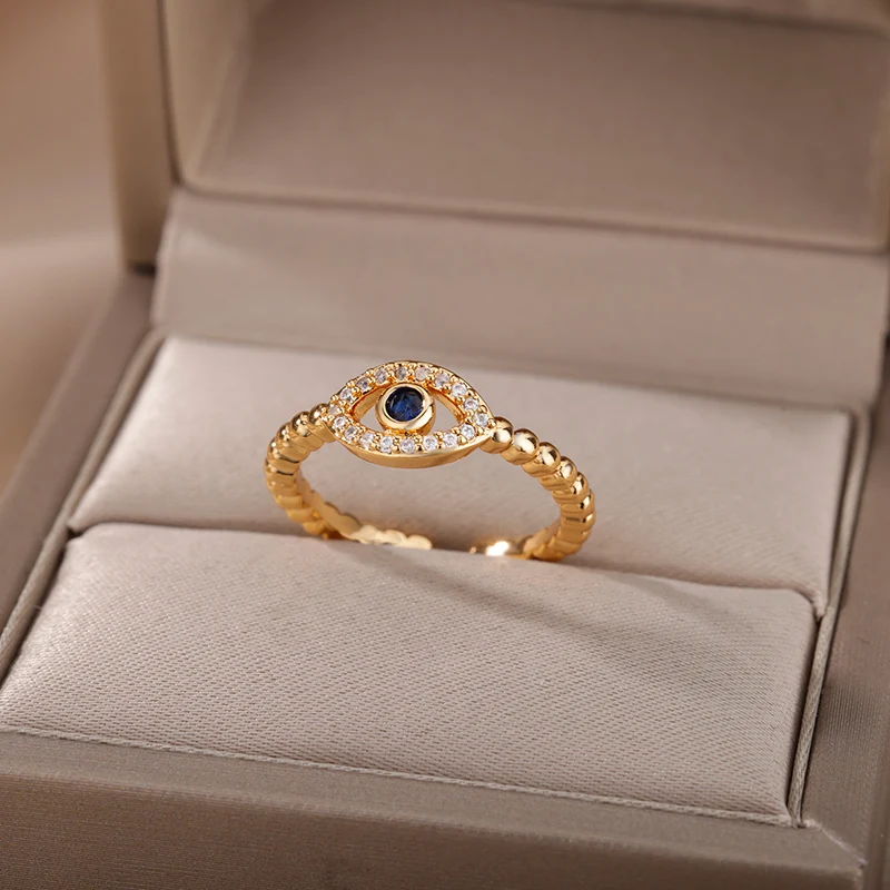 Blue Zircon Evil Eye Rings for Women Turkey Style Stainless Steel Lucky Finger Ring Wedding Engagement Bridal Jewelry anillos Blue Zircon Evil Eye Rings for Women Turkey Style Stainless Steel Lucky Finger Ring Wedding Engagement Bridal Jewelry anillos