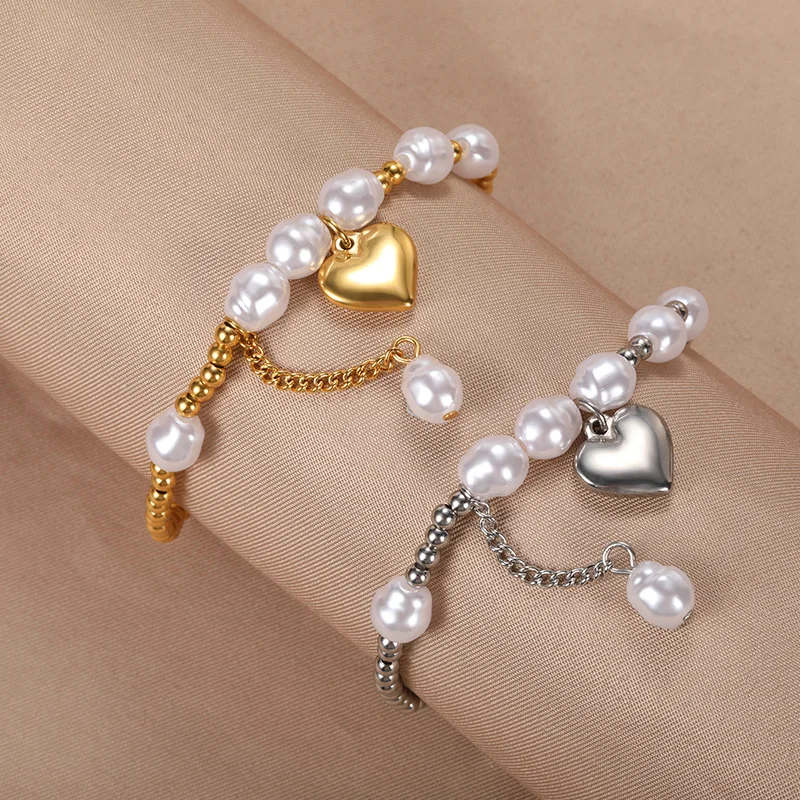 2022 Fashion Pearl Thick Chain Bracelet For Women Stainless Steel Chunky Bracelets Retro Gothic Statement Jewelry Party Gifts 2022 Fashion Pearl Thick Chain Bracelet For Women Stainless Steel Chunky Bracelets Retro Gothic Statement Jewelry Party Gifts