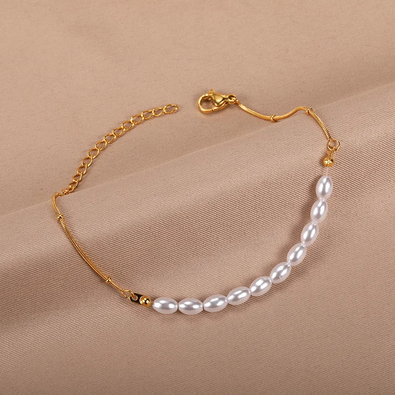 2022 Fashion Pearl Thick Chain Bracelet For Women Stainless Steel Chunky Bracelets Retro Gothic Statement Jewelry Party Gifts 2022 Fashion Pearl Thick Chain Bracelet For Women Stainless Steel Chunky Bracelets Retro Gothic Statement Jewelry Party Gifts
