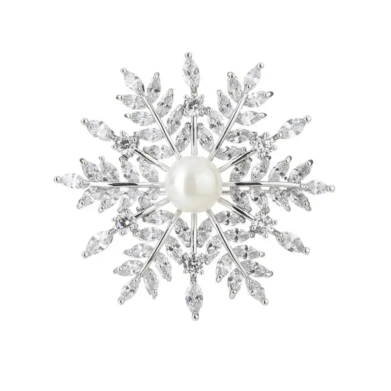 Fashion Brooch Women Breast Pink Snowflake Zircon Badge Snowflake Decor for Clothes Sweat Shawl Scarf