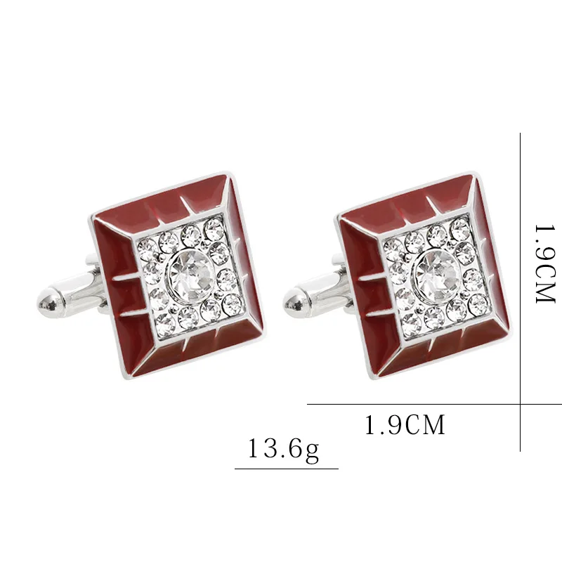 Square Cufflinks Mens Red/Black Enamel Business Cuff Links Button Vintage Retro French Suit Shirt Cufflink Wedding Jewelry Men