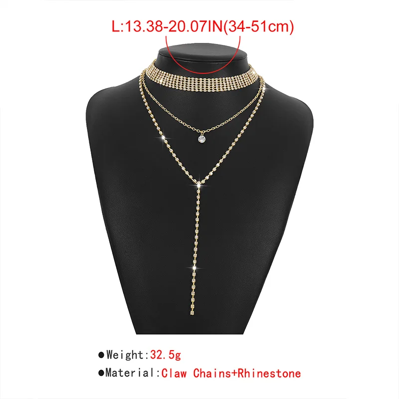 Stonefans Simple Rhinestone Long Tassel Necklace for Women Luxurious Multilayer Claw Chain Collar Y Shape Jewelry Accessories