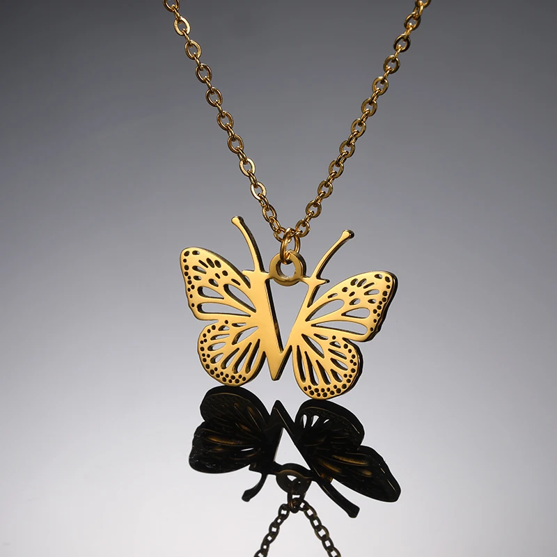 Initial Letter with Butterfly Necklace For Women Butterfly Jewelry Stainless Steel Alphabet Pendant Choker Necklace Female Gift Initial Letter with Butterfly Necklace For Women Butterfly Jewelry Stainless Steel Alphabet Pendant Choker Necklace Female Gift