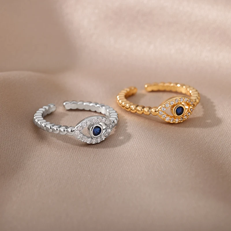 Blue Zircon Evil Eye Rings for Women Turkey Style Stainless Steel Lucky Finger Ring Wedding Engagement Bridal Jewelry anillos Blue Zircon Evil Eye Rings for Women Turkey Style Stainless Steel Lucky Finger Ring Wedding Engagement Bridal Jewelry anillos
