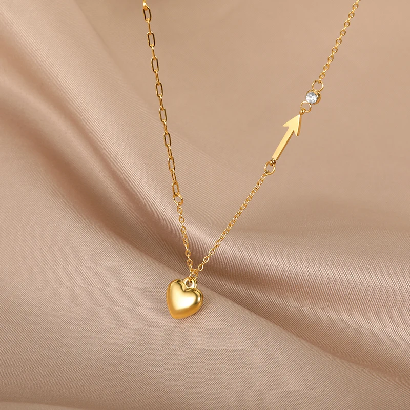 Minimalist Heart Necklaces For Women Stainless Steel Zircon Square Pendant Choker Fashion Festival Party Gift Jewelry