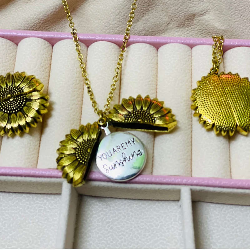You Are My Sunshine Open Locket Sunflower Pendant Necklace Boho Jewelry Best Friendship Gifts Bff Letter Necklace Collier