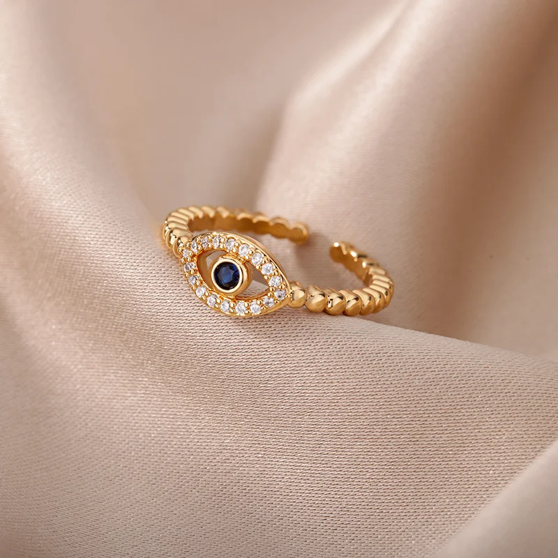 Blue Zircon Evil Eye Rings for Women Turkey Style Stainless Steel Lucky Finger Ring Wedding Engagement Bridal Jewelry anillos Blue Zircon Evil Eye Rings for Women Turkey Style Stainless Steel Lucky Finger Ring Wedding Engagement Bridal Jewelry anillos