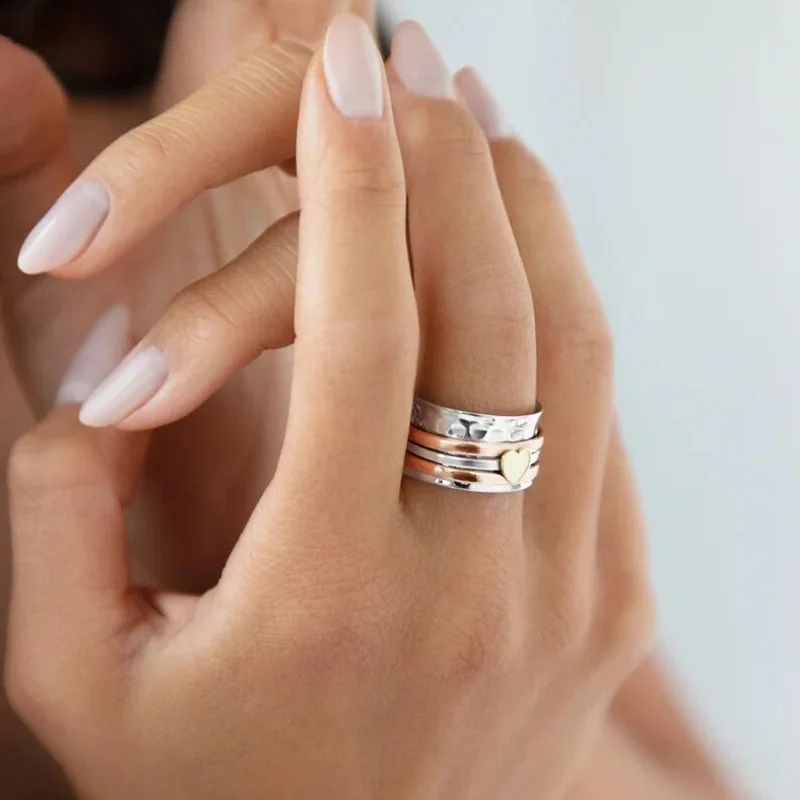 Anti Stress Anxiety Rings For Women Rotate Heart Fidget Spinner Ring Engagement Wedding Ring Vintage Jewelry Gift Bague