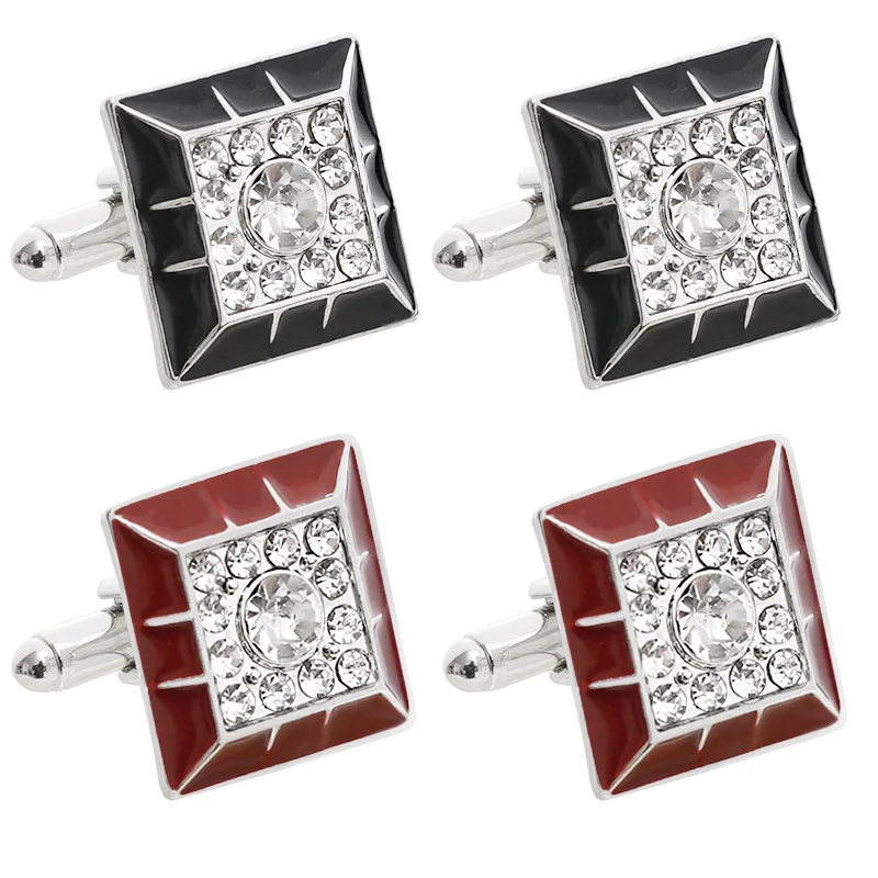 Square Cufflinks Mens Red/Black Enamel Business Cuff Links Button Vintage Retro French Suit Shirt Cufflink Wedding Jewelry Men