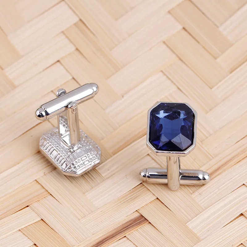 Luxury Blue Purple Cufflinks for Men High Quality Zircon Shirts Cuff Links Business Cuff Buttons Men's shirt Collar Pin Wedding