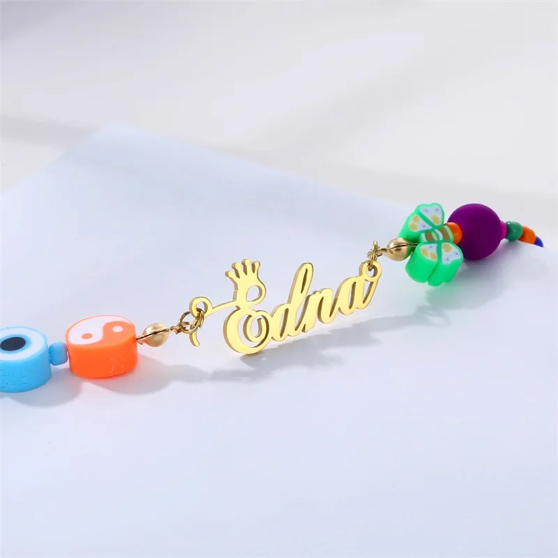 Custom Devil's Eye Butterfly Beaded Name Necklaces for Women Stainless Steel Customized Letters Crown Pendant Mom Jewelry Gift Custom Devil's Eye Butterfly Beaded Name Necklaces for Women Stainless Steel Customized Letters Crown Pendant Mom Jewelry Gift