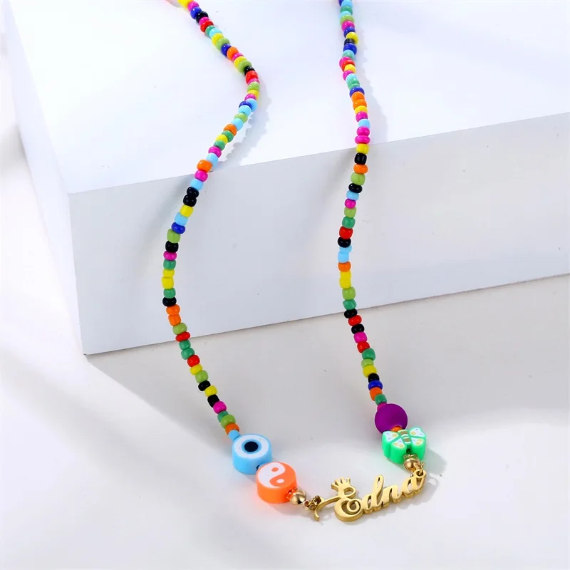 Custom Devil's Eye Butterfly Beaded Name Necklaces for Women Stainless Steel Customized Letters Crown Pendant Mom Jewelry Gift Custom Devil's Eye Butterfly Beaded Name Necklaces for Women Stainless Steel Customized Letters Crown Pendant Mom Jewelry Gift