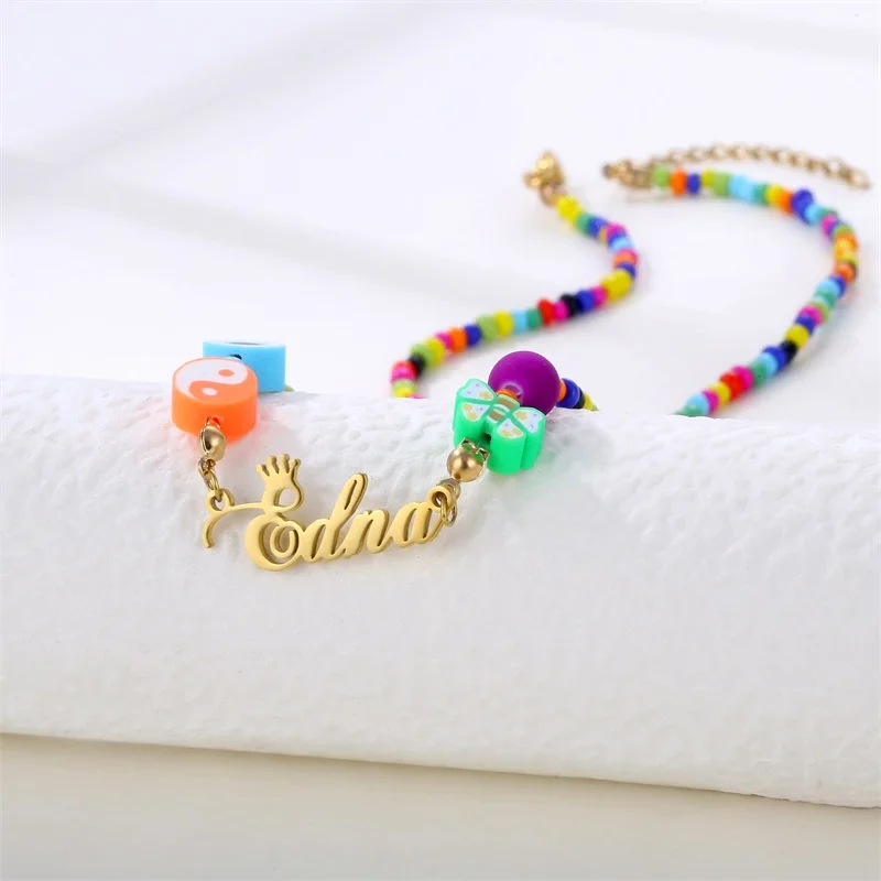 Custom Devil's Eye Butterfly Beaded Name Necklaces for Women Stainless Steel Customized Letters Crown Pendant Mom Jewelry Gift Custom Devil's Eye Butterfly Beaded Name Necklaces for Women Stainless Steel Customized Letters Crown Pendant Mom Jewelry Gift