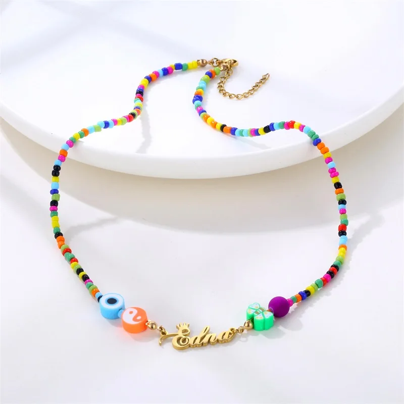 Custom Devil's Eye Butterfly Beaded Name Necklaces for Women Stainless Steel Customized Letters Crown Pendant Mom Jewelry Gift Custom Devil's Eye Butterfly Beaded Name Necklaces for Women Stainless Steel Customized Letters Crown Pendant Mom Jewelry Gift